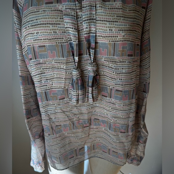 Calypso St Barth Boho Spotted Print Tie Neck Long Sleeve Peasant Blouse Sz S - Picture 5 of 11